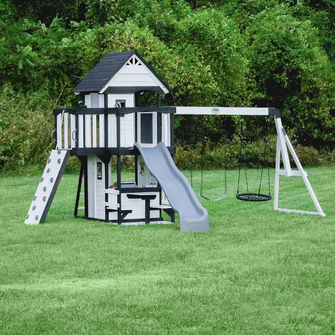 NIB Canyon Creek White Wooden Outdoor Swing Set Playground Playset with Slide & Swings (missing slide)