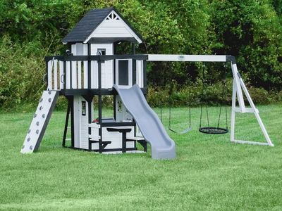 NIB Canyon Creek White Wooden Outdoor Swing Set Playground Playset with Slide & Swings (missing slide)