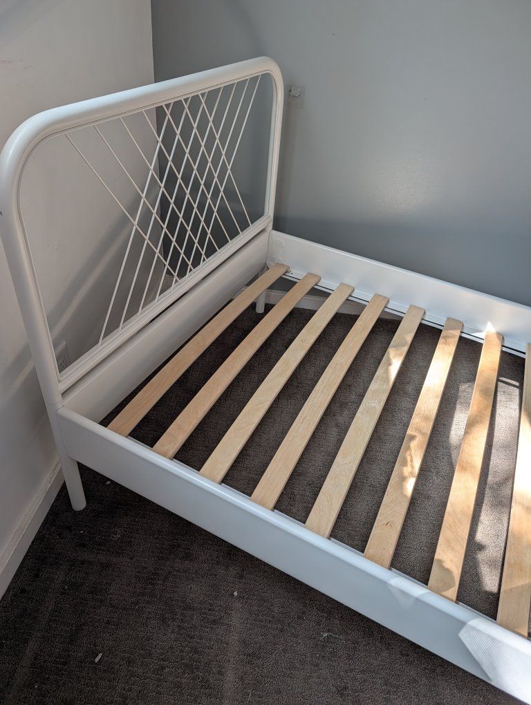 IKEA White Twin Size Metal & Wood Bed Frame with Slats