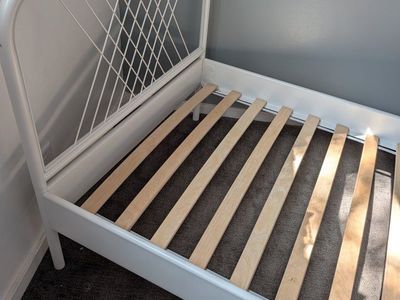 IKEA White Twin Size Metal & Wood Bed Frame with Slats