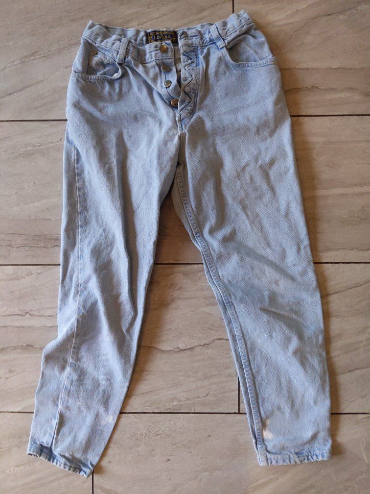 Vintage Bonjour Light Wash High Waisted Zigzag Button Fly Jeans Size 11/12