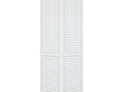 Kimberly Bay 36 in. x 80 in. Traditional Louver Panel White Solid Core Wood Bi-fold Door