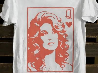 Dolly Parton Queen of Hearts White Graphic T-Shirt Large
