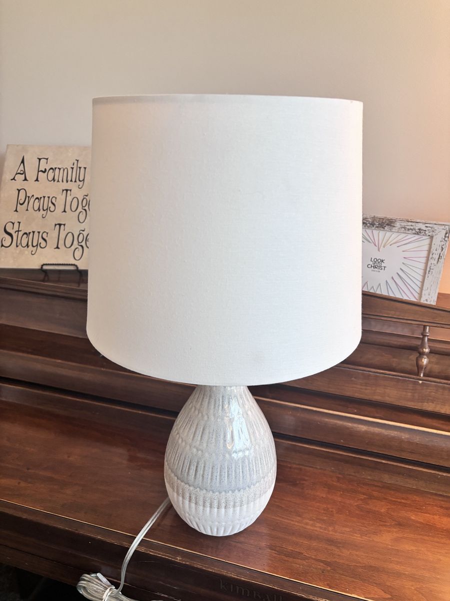 Textured Ceramic Table Lamp with White Drum Shade