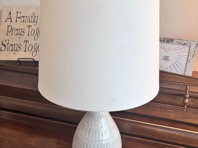 Textured Ceramic Table Lamp with White Drum Shade
