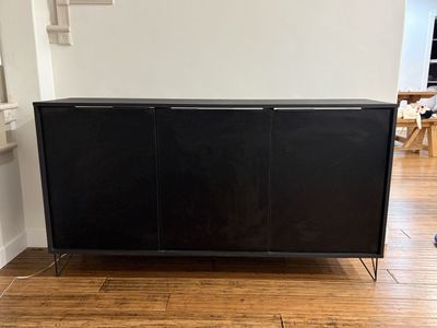 Black Console Cabinet Sideboard with 3 Doors and Metal Legs