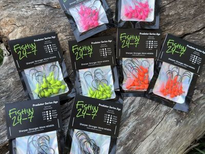 Fishin 24-7 Predator Series Jigs - Assorted Colors & Sizes - Made with OWNER hooks.