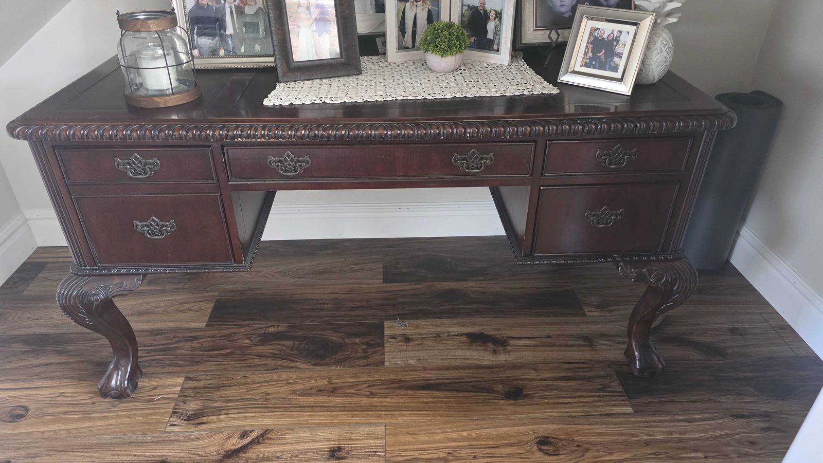 Traditional Mahogany Executive Desk with Leather Top and Ball and Claw Feet