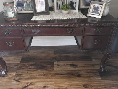 Traditional Mahogany Executive Desk with Leather Top and Ball and Claw Feet
