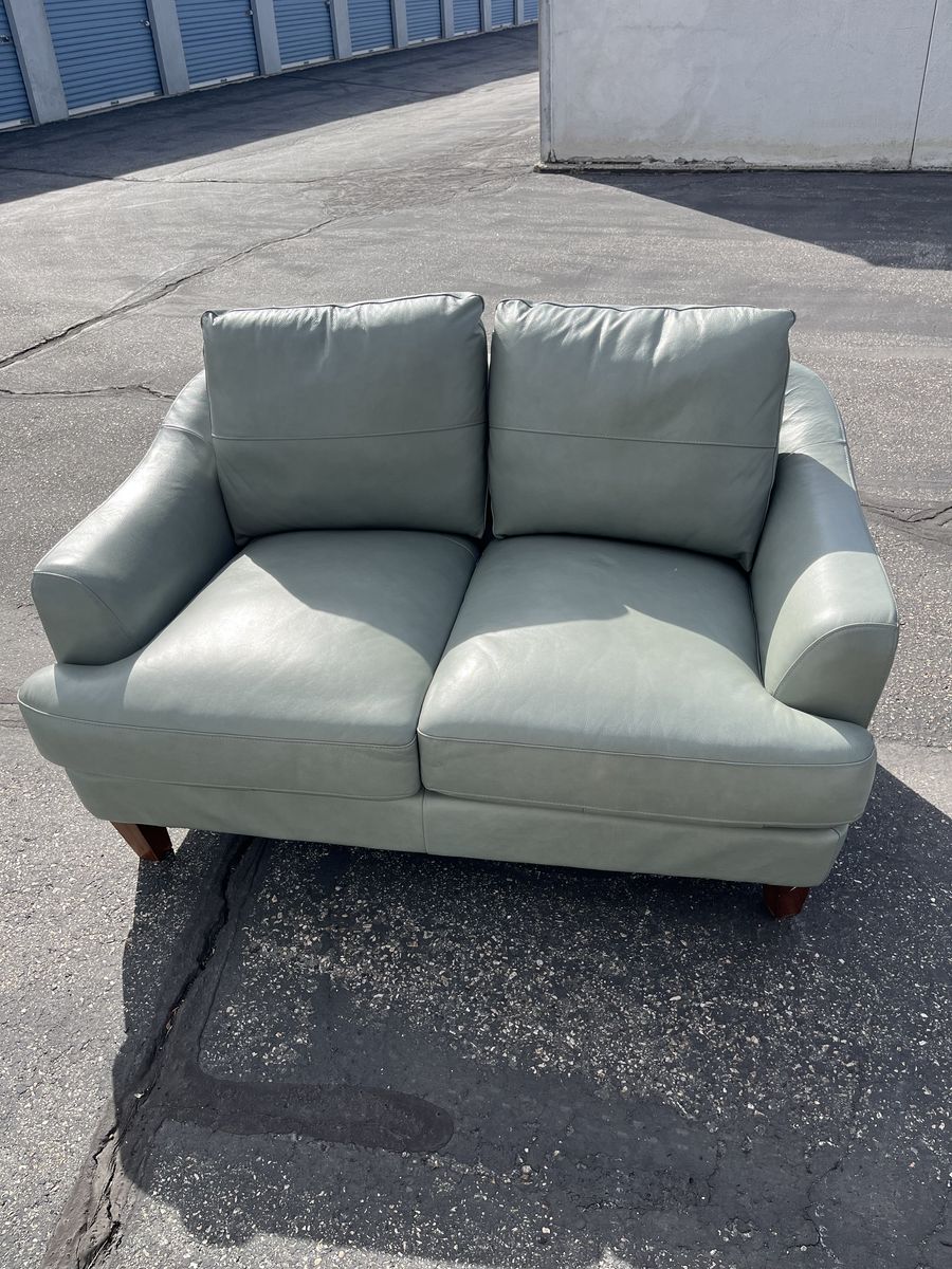 Mint Green Leather Love Seat