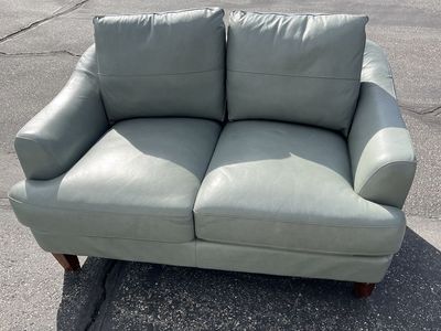 Mint Green Leather Love Seat