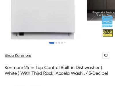 Kenmore 24-in Top Control Built-in Dishwasher ( White ) With Third Rack, Accela Wash, 45-Decibel