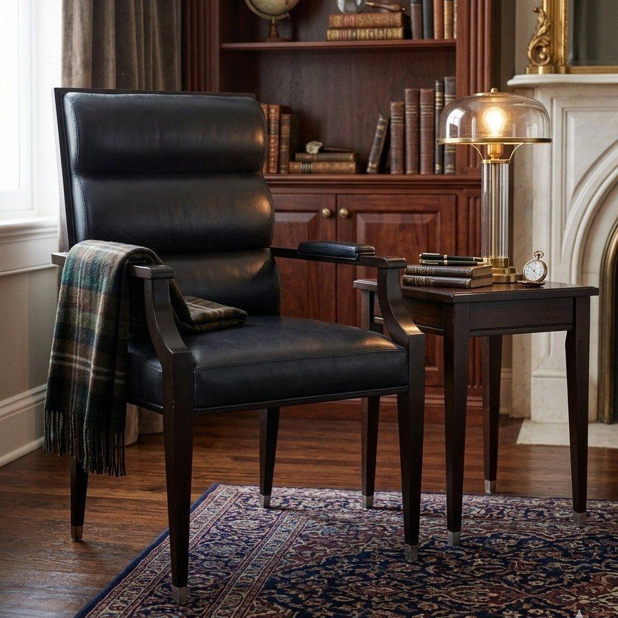 Stunning MCM Style Black Leather Arm Chair
