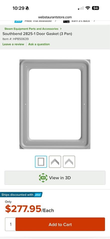 Southbend 2825-1 Door Gasket (3 Pan)