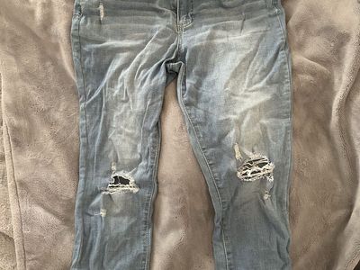 d.jeans Light Wash Distressed Skinny Jeans - Size 10, Cotton Blend