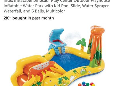 Intex Inflatable Dinosaur Play Center Outdoor Water Park w/ Slide, Sprayer, Waterfall, & 6 Balls
