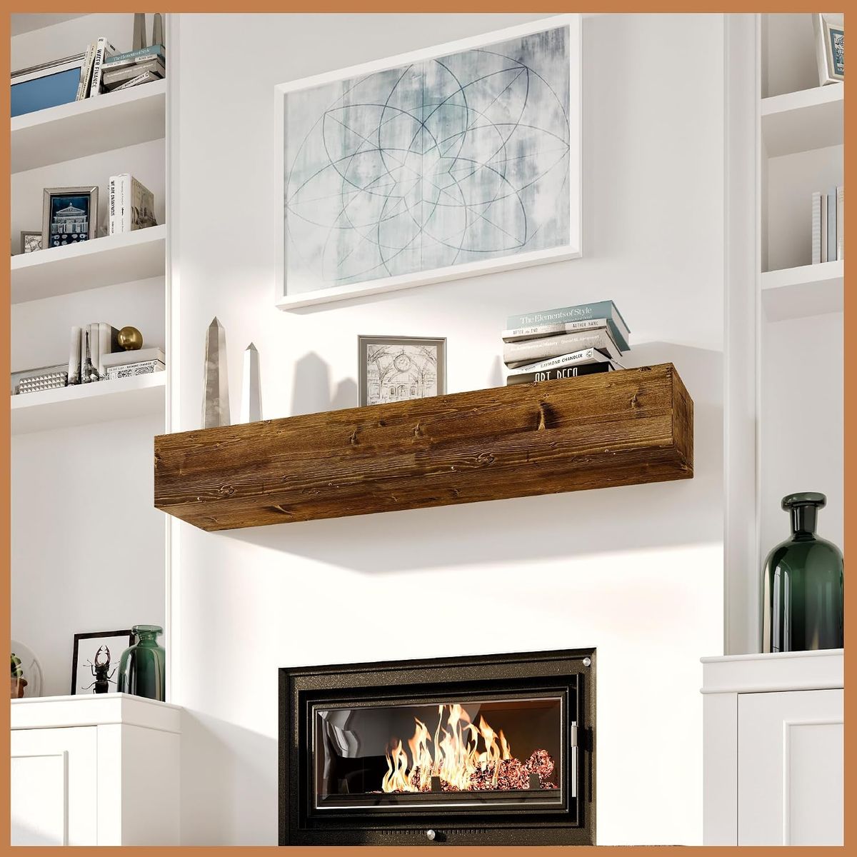 NEW 48x8x5 Floating Fireplace Mantel - Natural Wood Mantles for Over Fireplace - Handcrafted Mantel Farmhouse Floating Shelf