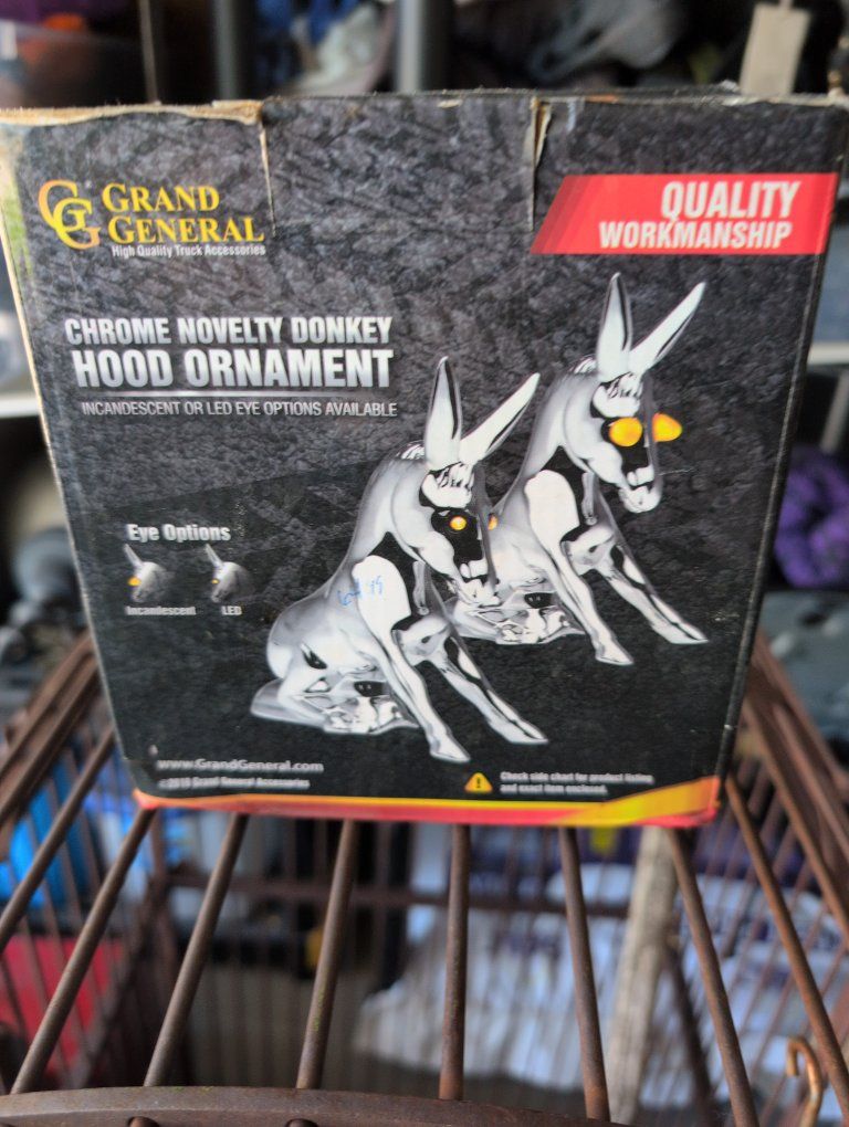 Grand General Chrome Novelty Donkey Hood Ornament - Incandescent/LED Eye Options