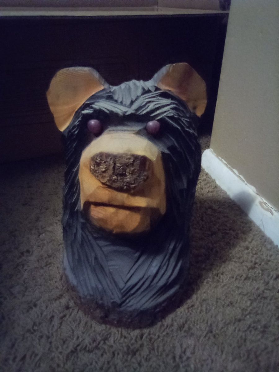 Hand-Carved Black Bear Log Sculpture - Unique Wooden Animal Art