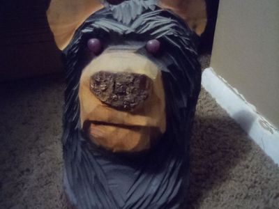 Hand-Carved Black Bear Log Sculpture - Unique Wooden Animal Art