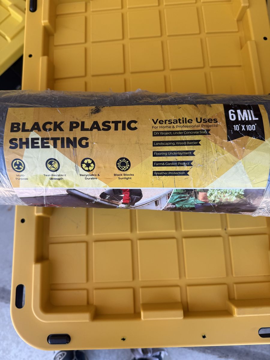 Black Plastic Sheeting, 6 Mil 10' x 100' Crawl Space Vapor Barrier Plastic Sheeting Heavy Duty Polyethylene Plastic Roll