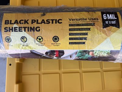 Black Plastic Sheeting, 6 Mil 10' x 100' Crawl Space Vapor Barrier Plastic Sheeting Heavy Duty Polyethylene Plastic Roll