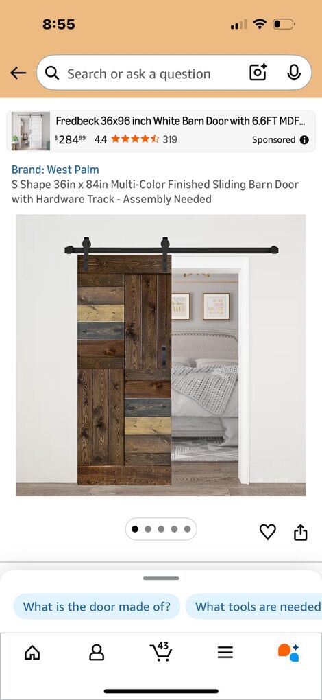 Sliding Barn Door Multi Color 36x84