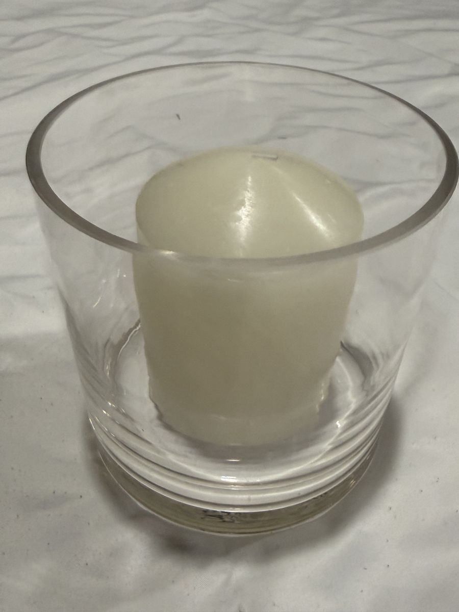 12 Glass Candle Holder Centerpieces with Pillar Candles - $60 for all 12