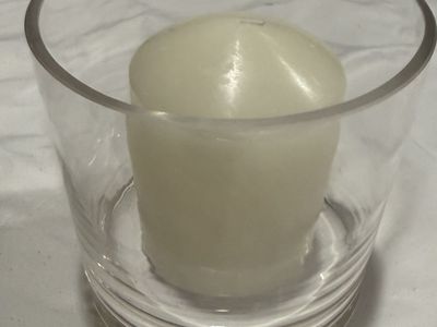12 Glass Candle Holder Centerpieces with Pillar Candles - $60 for all 12