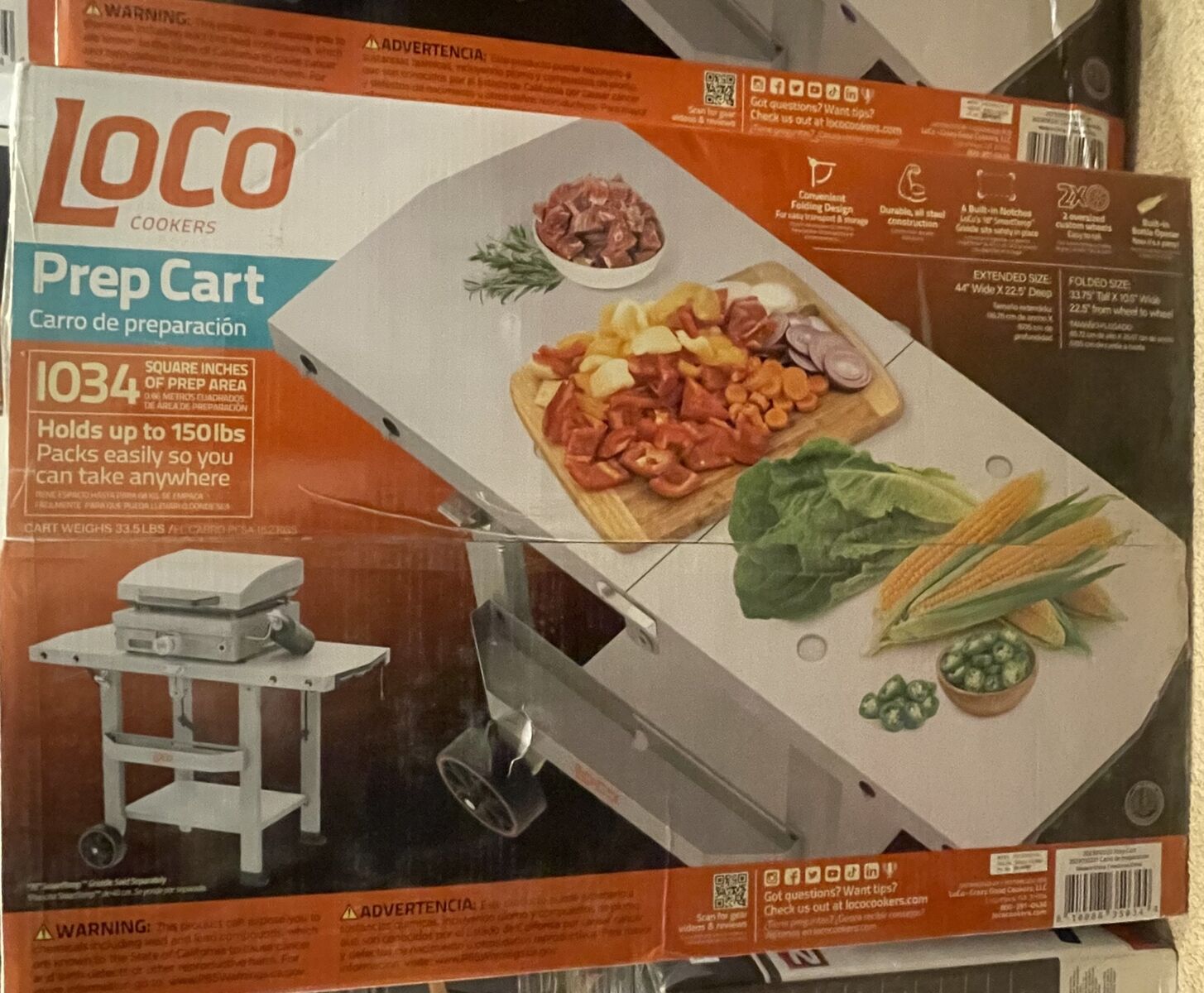 NEW Loco Prep Table Gray Foldable Grill Cart