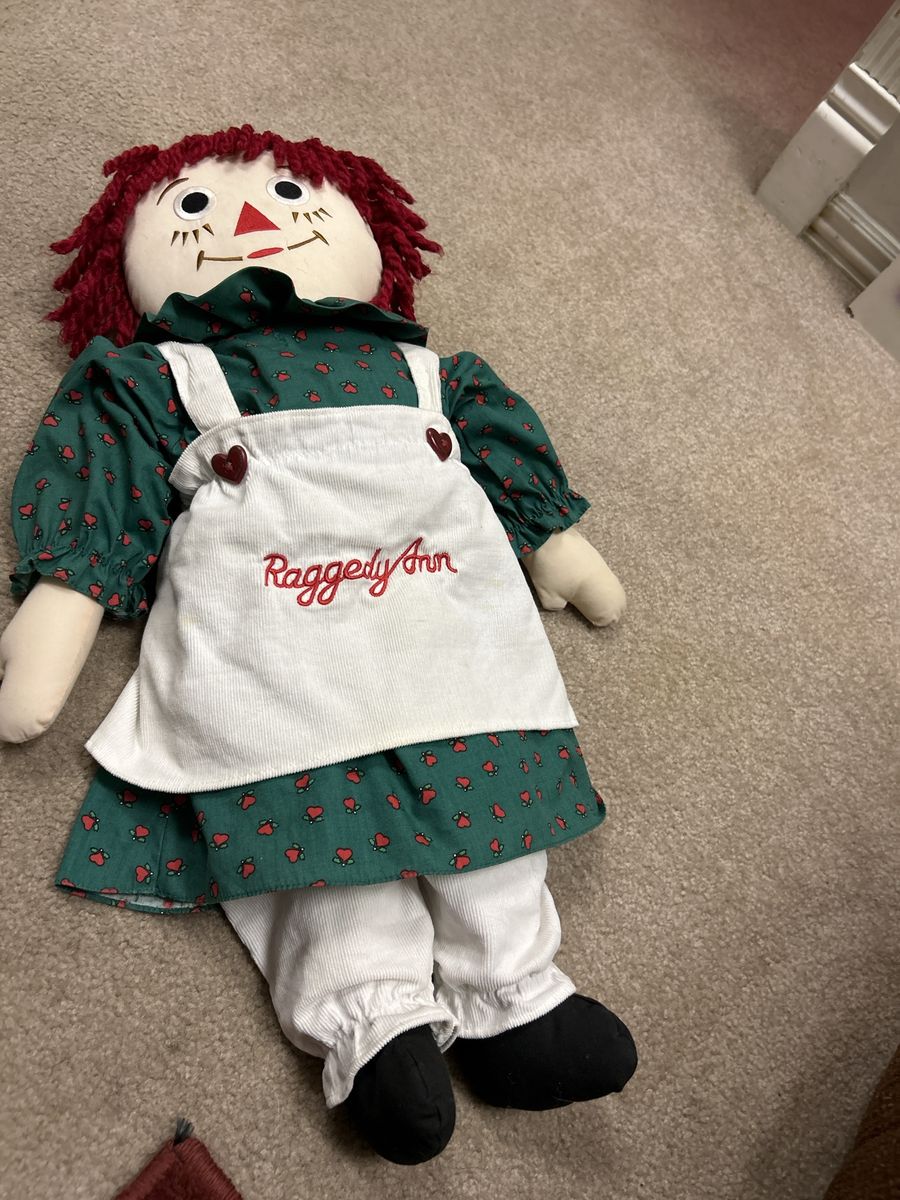 Vintage 1998 Hasbro Raggedy Ann 22" Plush Doll "I Love You" Stitched Heart