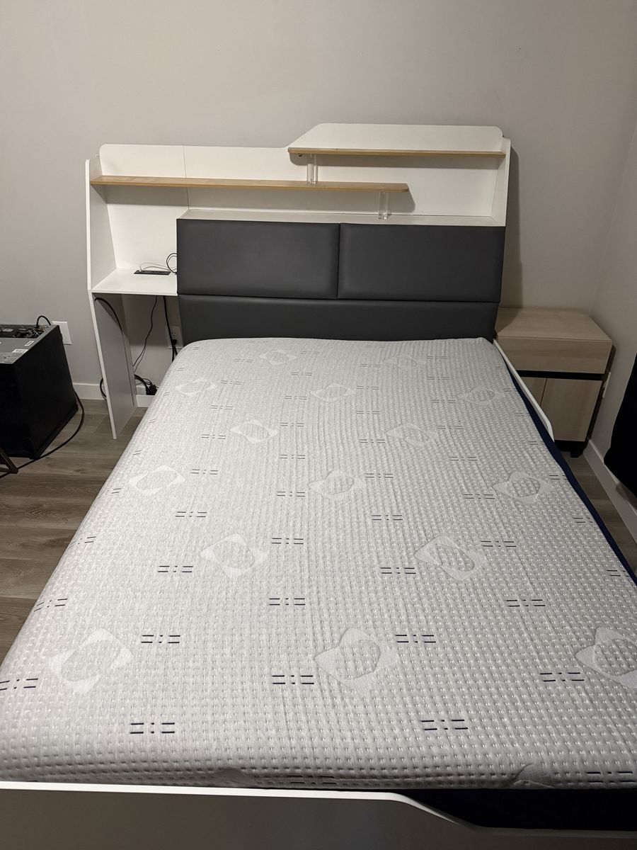 Modern Full Bed with Built-in Headboard Storage Shelves