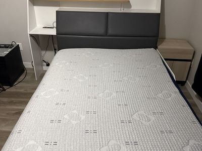 Modern Full Bed with Built-in Headboard Storage Shelves