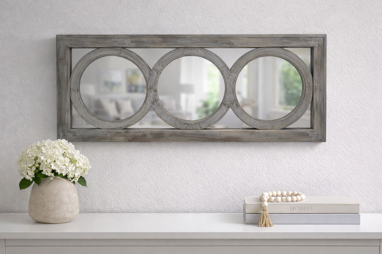 Distressed Wood Framed Wall Mirror
