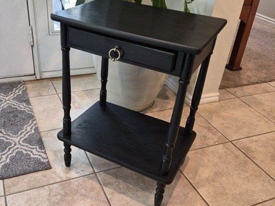 Black Wooden Accent Table with Drawer & Shelf