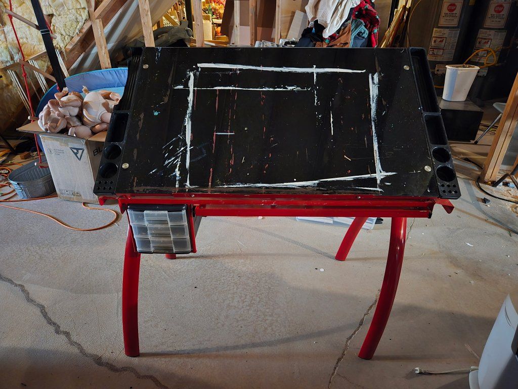 Adjustable Glass Top Drafting Table / Art Desk with Red Frame
