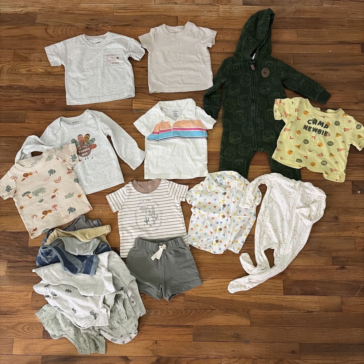 Mixed Brand Baby Boy's Clothing Lot - Bodysuits, Shirts, Shorts, Zip-Up - 6m-18m