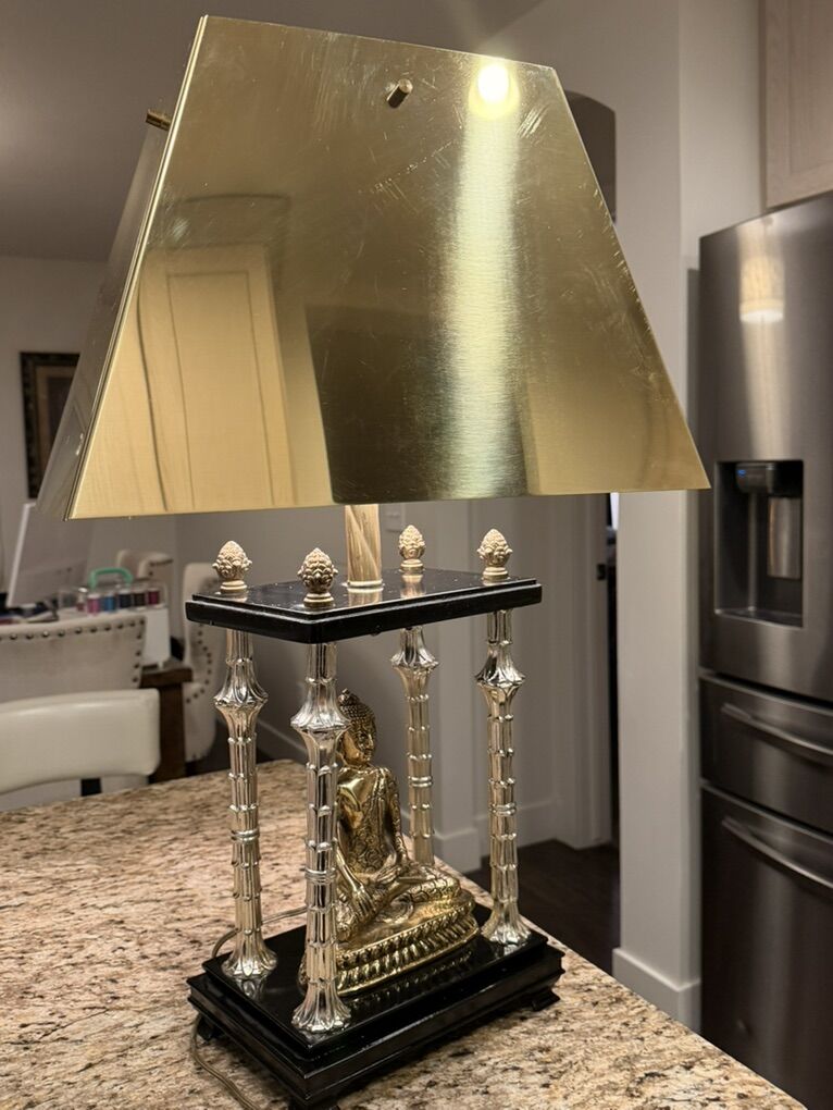 Vintage Brass Buddha in Temple Table Lamp