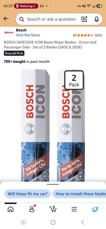 BOSCH 24OE20OE ICON Beam Wiper Blades - Driver and Passenger Side - Set of 2 Blades (24OE & 20OE)