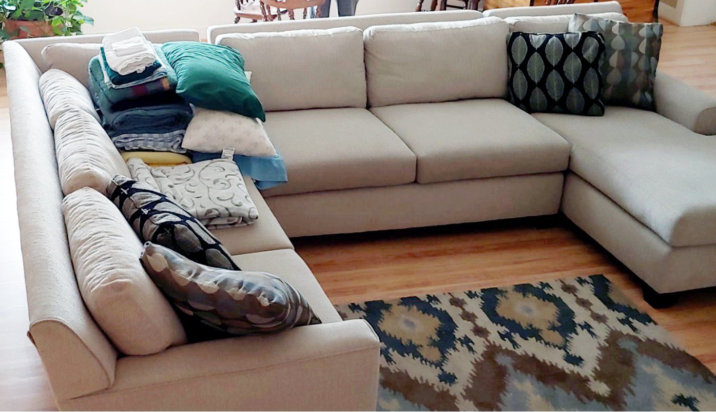 Beige Sectional Sofa Couch with Chaise - Very Good Condition