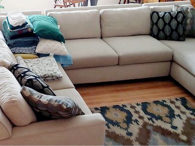 Beige Sectional Sofa Couch with Chaise - Very Good Condition