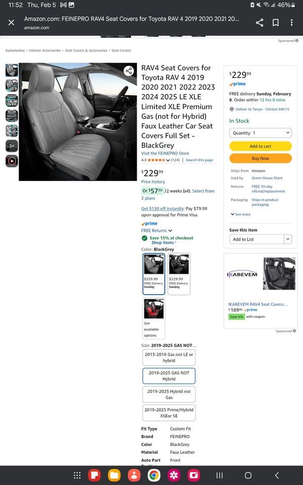 Toyota Rav4 2019-2025 seat covers