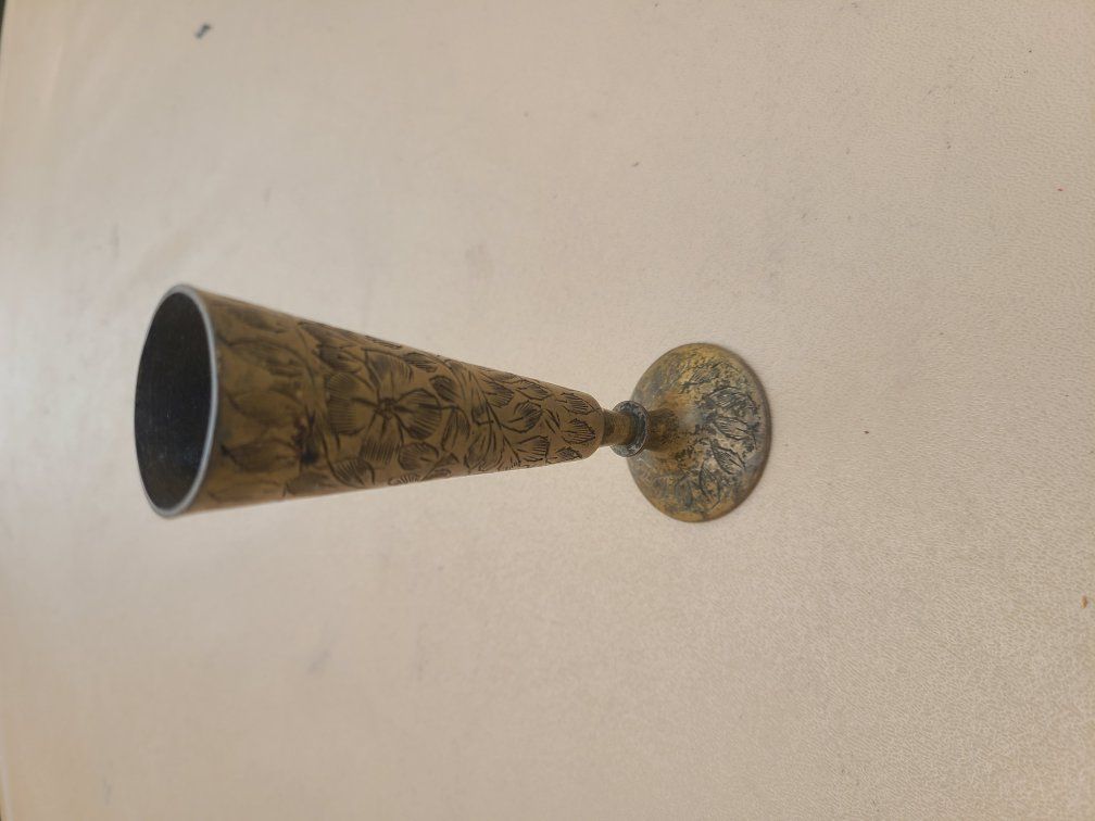 Vintage Hand Etched Solid Brass 5” Tall Bud Vase