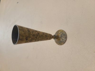 Vintage Hand Etched Solid Brass 5” Tall Bud Vase