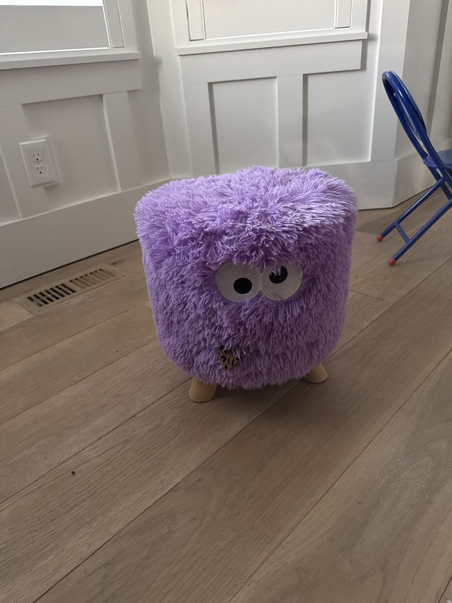 Cute Purple Fluffy Monster Ottoman Footstool with Googly Eyes - Kids Room Decor