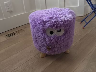 Cute Purple Fluffy Monster Ottoman Footstool with Googly Eyes - Kids Room Decor