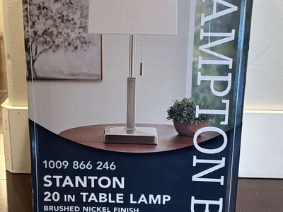 NEW Stanton 20 inch Brushed Nickel Table Lamp with Polarized Outlet