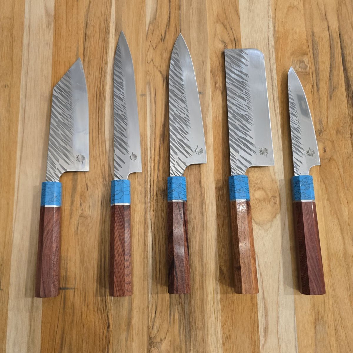VG10 Steel Chef Knife Set with Turquoise & Rosewood Handle - 5 Pieces