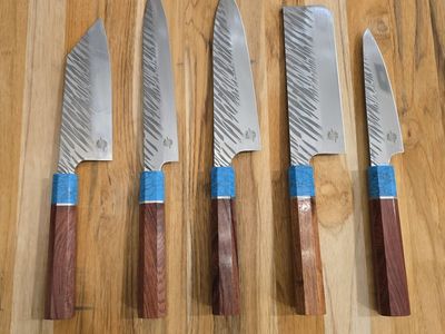 VG10 Steel Chef Knife Set with Turquoise & Rosewood Handle - 5 Pieces