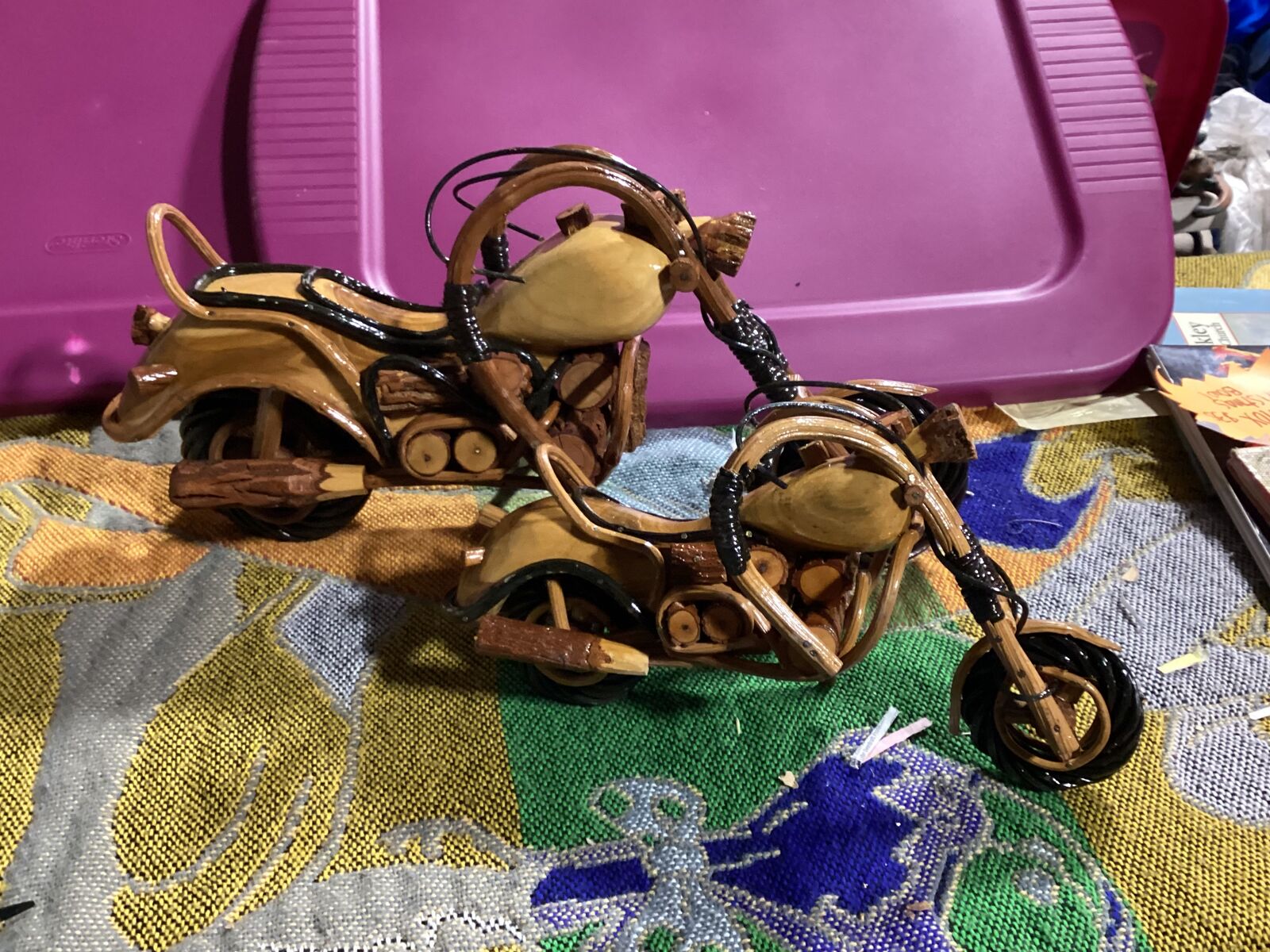 Hand made wood motorcycles  set of two